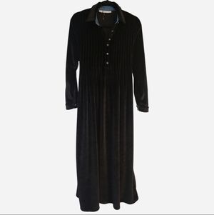 Vintage Black Velour Midi Dress Gotcha Covered Wilderness 8P Velvet Button Down